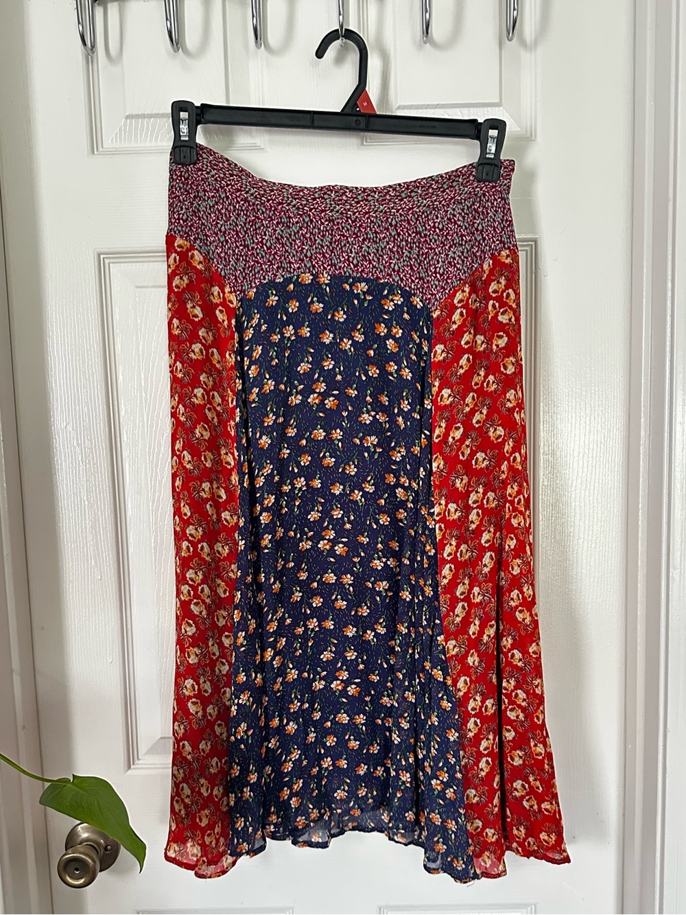 Meadow Rue by Anthropologie Boho Floral Panel Midi Skirt - Red & Navy